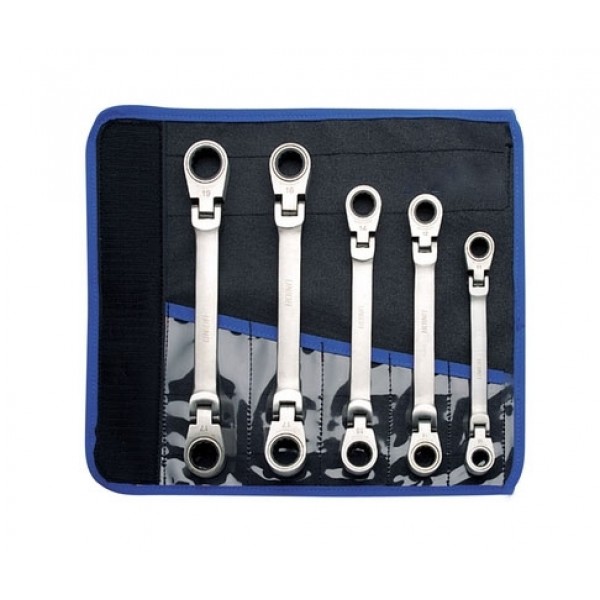 Set 5 chei profesionale inelare articulate duble cu clichet si husa