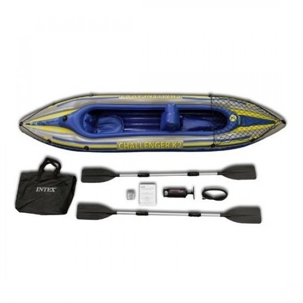 Barca gonflabila Canoe Challenger 2 cu pompa si vasle Intex 68306