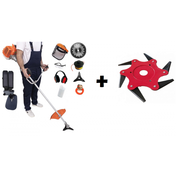 Motocoasa benzina, 5 CP, 3.8 Kw, 10.000 RPM, 8 ACCESORII INCLUSE, PANDORA Cadou Mosor motocoasa 6 cutite Blizzard