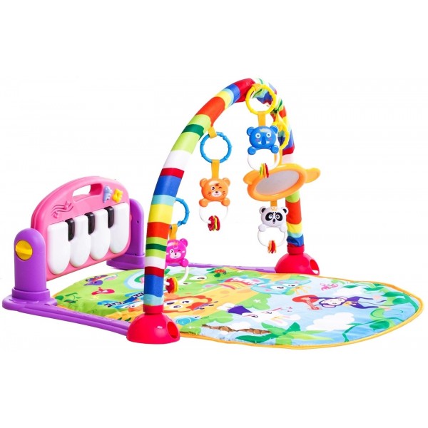 Saltea de joaca bebe Centru de activitati multifunctional 4 in 1, cu pian, jucarii zornaitoare, oglinda, lumini si sunete ISP Piano Fitness Rack