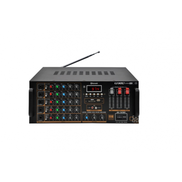 Amplificator Audio, 5 intrari microfon, USB, Card SD, AUX, Radio, Negru