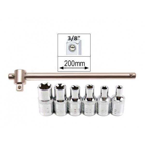 Set 6 tubulare torx E 3/8 cu antrenor culisabil