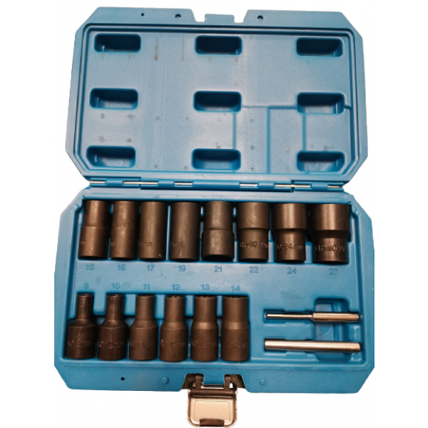Set tubulare extractoare pentru suruburi si piulite deteriorate, 8-27 mm, actionare 12, 16 piese